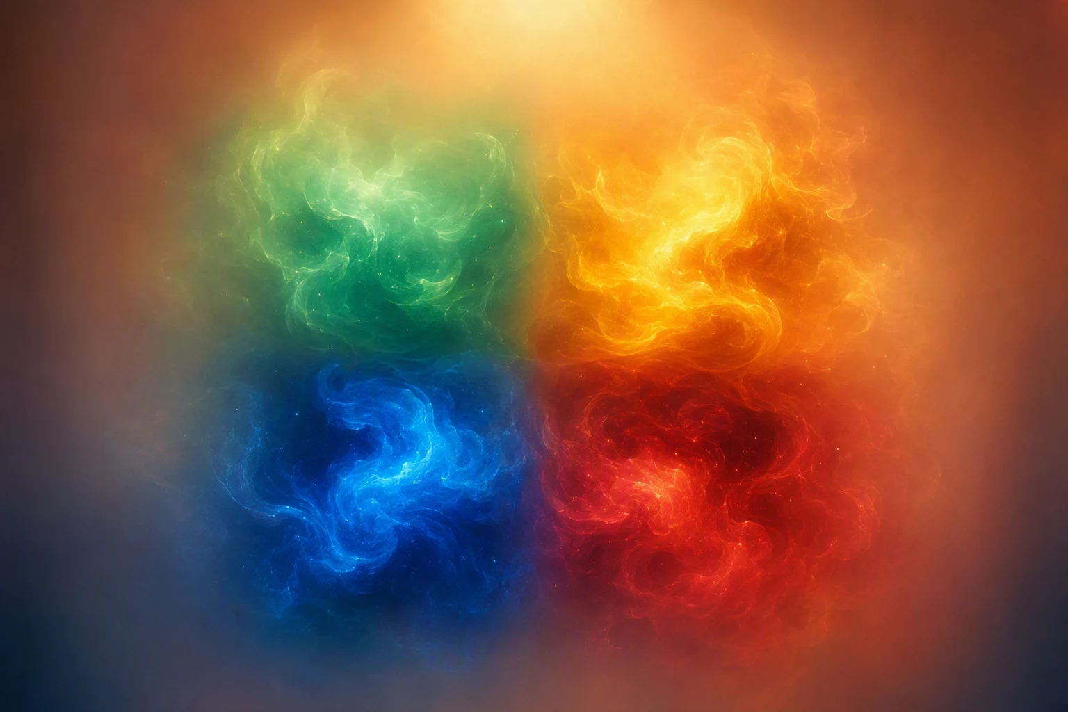 Cuatro campos de luz de colores formando una matriz de decisión.